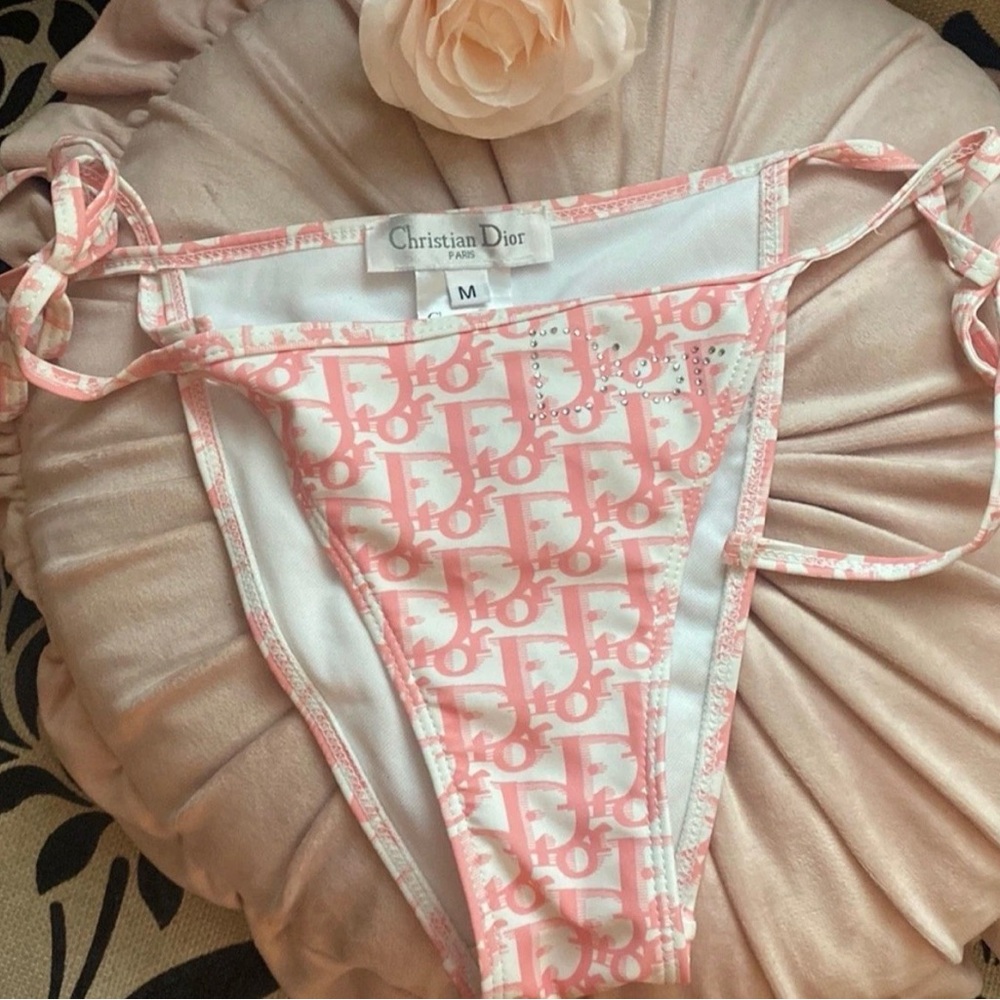 Christian Dior Girly Girl John Galliano Pink Oblique String Bikini Bottom Size M